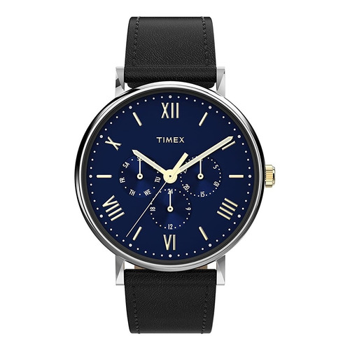 Reloj Hombre Timex Correa De Piel 41 Mm Wr 30m Tw2v464009j Color de la correa Negro Color del bisel Plateado Color del fondo Azul