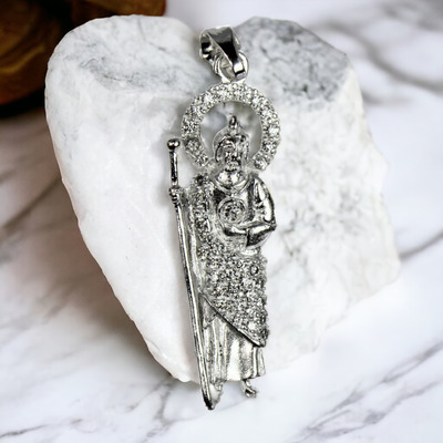 Dije San Judas Tadeo Plata 925 Con Zirconias Joyerias Meza