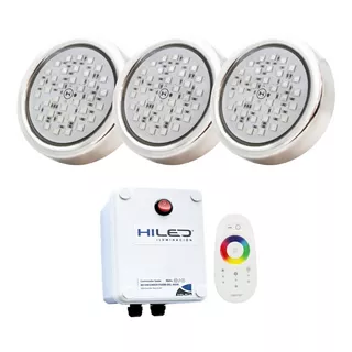 3 Luces Para Pileta Led Rgb 12w +fuente+control Remoto