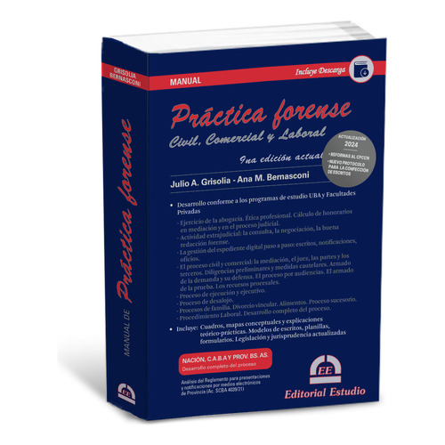 Manual de Práctica Forense con Contenido Digital de Descarga, de Julio Armando Grisolia en Español Editorial Estudio
