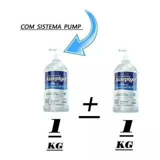 Kit 2 Álcool Gel 70% 1 Kg Asseptgel - Com Sistema Pump 
