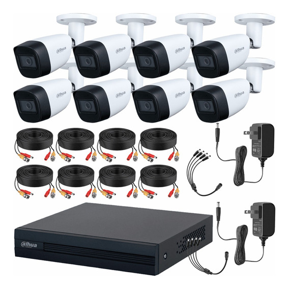 Dahua Kit de Video Vigilancia 8 Cámaras 2 Mp Metalicas con Microfono Integrado + Accesorios Cámaras de Seguridad con Busqueda Inteligente de Alta Resolución