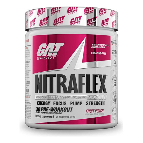 Suplemento en polvo GAT Sport  Advanced Pre-Workout Nitraflex aminoácidos sabor fruit punch en pote de 312g