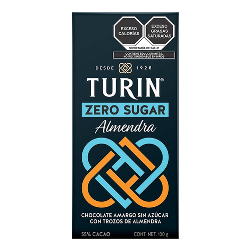 Turin Zero Sugar Amargo Con Almendra Barra Sin Azúcar 100g