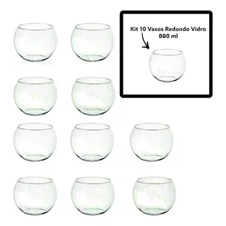 10 Vasos Aquário Redondo 800 Ml Vidro Transparente Decoração
