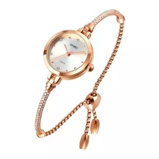 Relógio Feminino Pequeno Pulseira Gravatinha Dourado-rosé