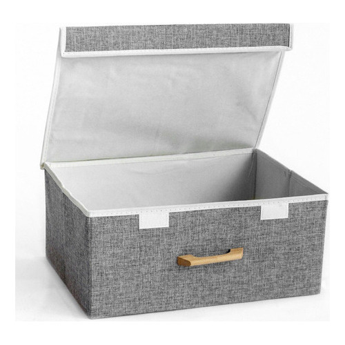 Caja Canasto Organizador De Tela Lino Plegable 33x24x18 Lima Color Gris oscuro