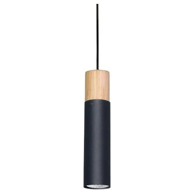 Lampara Colgante 1 Luz Tubo 28cm Negro Madera Apto Led Vig