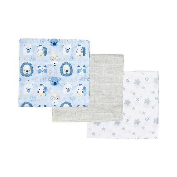 Set 3 Piezas Pañales Tuto Bambino  Animales Celeste