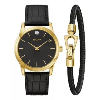 Reloj Bulova C/pulsera Corporate Para Hombre Set 97k100 Ts Color De La Correa Negro Color Del Bisel Dorado Color Del Fondo Negro