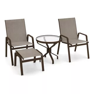 Conjunto De 2 Cadeiras Juquey Alumínio Marrom Tela Mocca