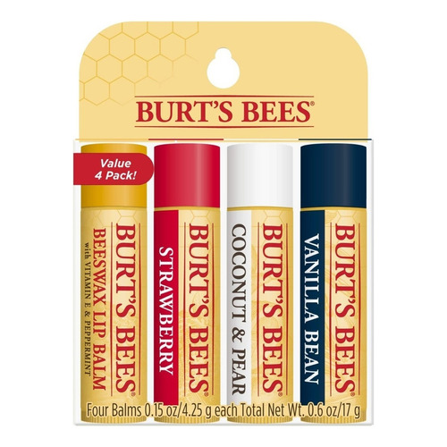 Kit protector labial Burt's Bees 100% natural C/ 4 Sabores