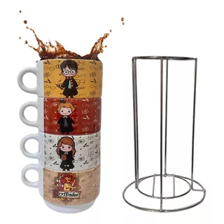 Kit Xícara Caneca Café Harry Potter Torre Com Suporte 150ml