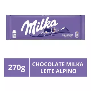 Chocolate Milka, Leite Alpino, Barra 270g.