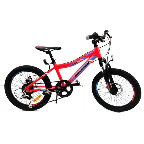 Mountain bike infantil Raleigh Rowdy R20 14" 7v frenos de disco mecánico cambios Shimano y Shimano Tourney TZ400 color rojo/azul/negro con pie de apoyo  