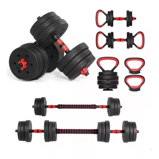 Set Pesas 20 Kg Kilos Convertible Barra Rusa Discos Pro Fit 