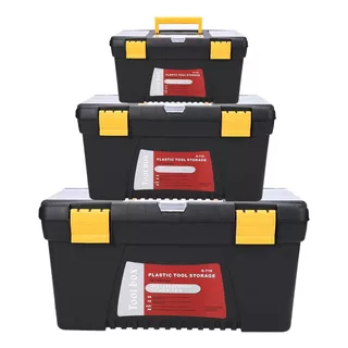 Set 3 Caja Organizadora Herramientas Plastico 3 En 1 Maleta Color Negro