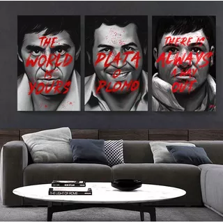 3 Cuadros Mafia Poder Scarface Chapo Escobar Canvas 90x60