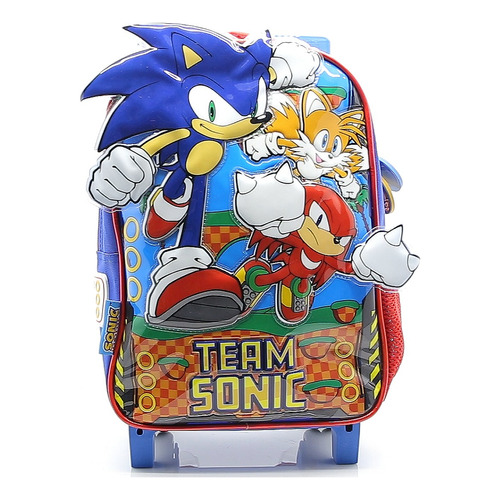 Mochila Escolar Cresko Sonic Sega Carrito Rueditas 12p Color Unico Diseño de la tela Sonic y amigos