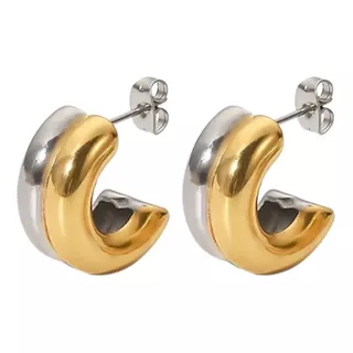 Aretes Arracadas Baño De Oro 18k Acero Bicolor Mix