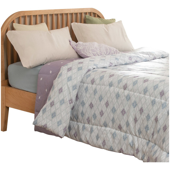 Acolchado King Size Reversible Flor En Rombo Color Lila