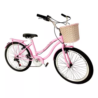 Bicicleta  De Passeio Maria Clara Bikes Passeio Aro 24 17  6v Freios V-brakes Câmbio Yamada Cor Rosa Com Descanso Lateral