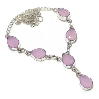 Collar Cadena Gargantilla Plata 925 Y Cuarzo Rosa Natural