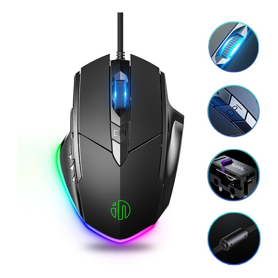 Mouse Gamer Ergonomico Alambrico Usb Rgb 6 Botones 7200dpi