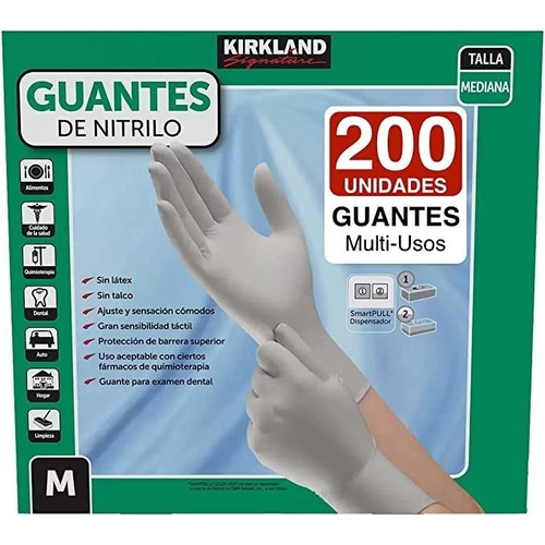 Guantes descartables antideslizantes Kirkland Signature Exam color gris esterlina talle M de nitrilo x 200 unidades