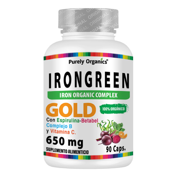 Iron Gold 3 En 1 Suplemento Orgánico 90 Cápsulas Sin Sabor