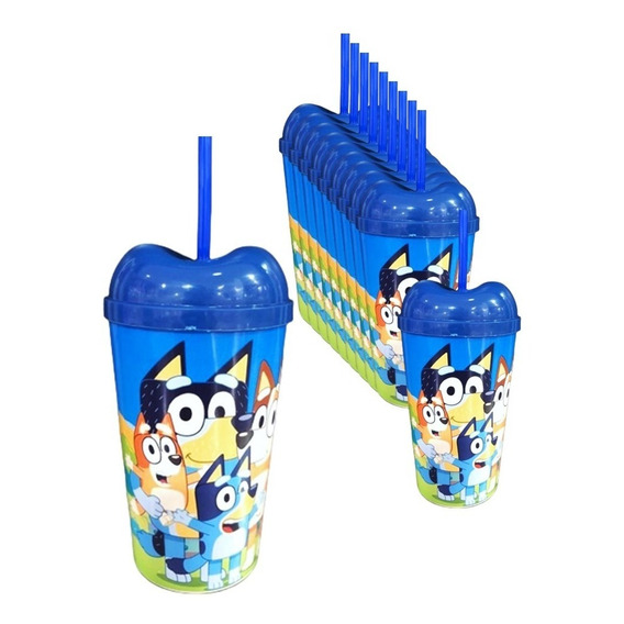 Vaso Pitillo Bluey X6 Sorpresa Piñata Regalo Fiesta Decorar