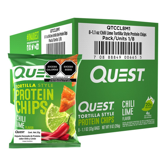 Caja Quest Chips De Proteína Horneada Chile Limón X8 