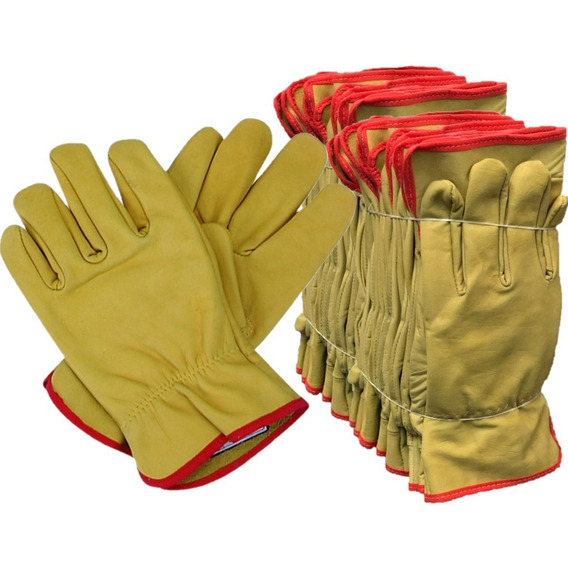 24 Pares Guantes Cuero Vaqueta 1/2 Medio Paseo Amarillo Prof