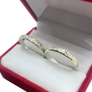 Alianzas Plata 925 Y Oro Anillos Labradas  Compromiso 3mm