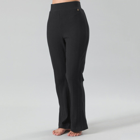 Pantalon Rib Semiflare Mujer Flores 50414-2