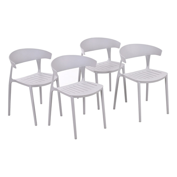 4 Sillas Comedor Apilables Plástico Interior Exterior Eke Color de la estructura de la silla Gris Color del asiento Gris