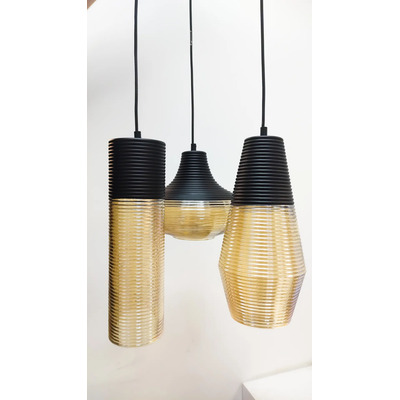 Colgante 3 Luces Plize Trio Negro Ambar Apto E27 Moderno Cie Negro/ámbar