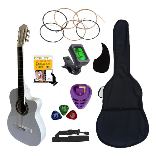 Guitarra Acústica Curva Ocelotl® Paquete Vital De Accesorios Color Blanco Orientación De La Mano Derecha 