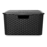 Canasto Cajón Organizador Rattan Plástico Premium Grande Xl Color Negro / Full Black