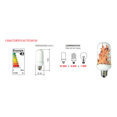 Lampara Led E-27 Fire 4w Efecto Llama Decorativa Tbcin