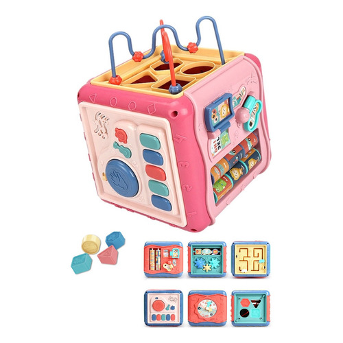 Cubo Juguete Didáctico Bebé Luz Sonidos 6 Juegos Diferentes Color Rosa