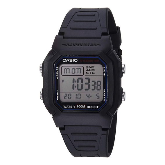 Reloj Casio Hombre Original W-800h-1a Local A La Calle Centr Color de la malla Negro Color del bisel Negro Color del fondo Gris