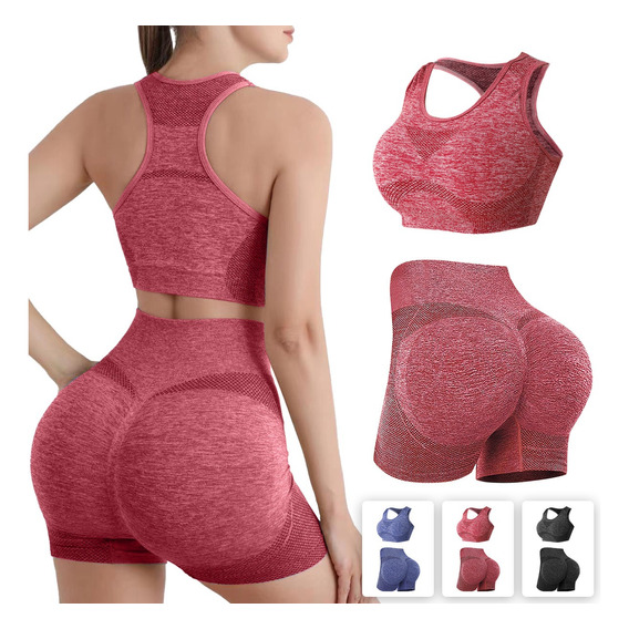 Short Levanta Gluteos+bra Conjunto Licra Deportivo Gym Mujer