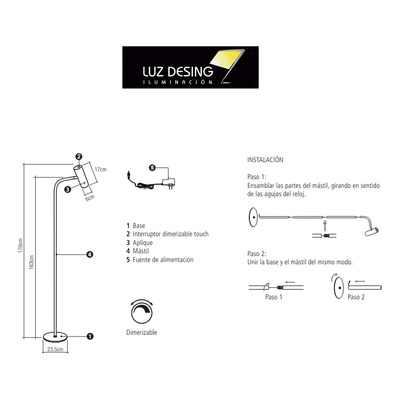 Lampara Velador De Pie Led Apply 24w 3 Apliques Negro Tbcin