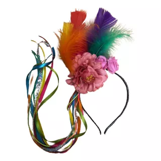 Tiara Carnaval Flores Penas E Fitas Coloridas Paete Fantasia