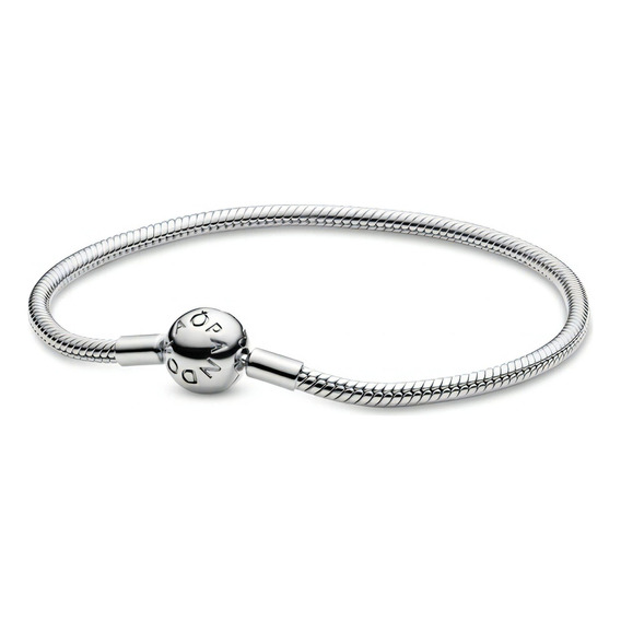 Brazalete Pandora Cadena De Serpiente Con Cierre Redondo Color Plata Talla 17 cm