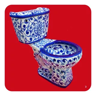 Wc Sanitario Taza + Tanque Cerámica Tipo Talavera Azul M3