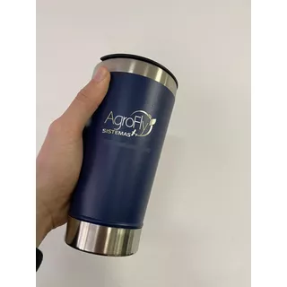 Copo Térmico Personalizado C/ Nome Logo Time C/ Tampa Azul