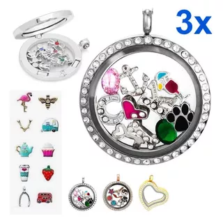 3 Relicarios Lockets + 24 Charms Dijes C/ Cadena Liquidación