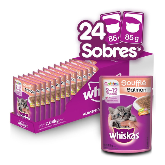 24 Sobres De Alimento Húmedo Whiskas Sabor Soufflé De Salmón